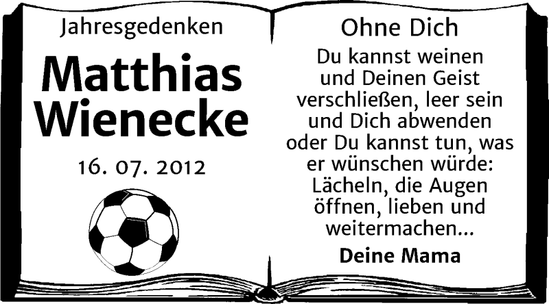  Traueranzeige für Matthias Wienecke vom 16.07.2020 aus Mitteldeutsche Zeitung Köthen