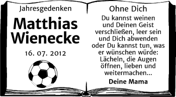 Traueranzeige von Matthias Wienecke von Mitteldeutsche Zeitung Köthen