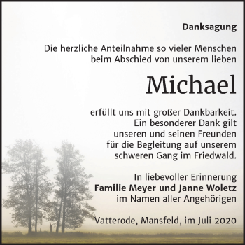 Traueranzeige von Michael  von Mitteldeutsche Zeitung Mansfelder Land