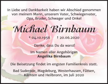 Traueranzeige von Michael Birnbaum von Wochenspiegel Quedlinburg