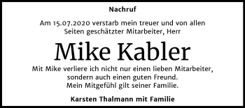 Traueranzeige von Mike Kabler von Mitteldeutsche Zeitung Weißenfels
