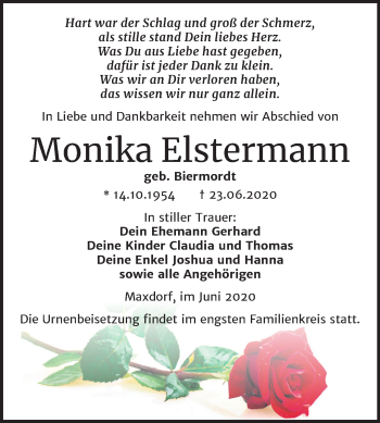 Traueranzeige von Monika Elstermann von Super Sonntag Köthen
