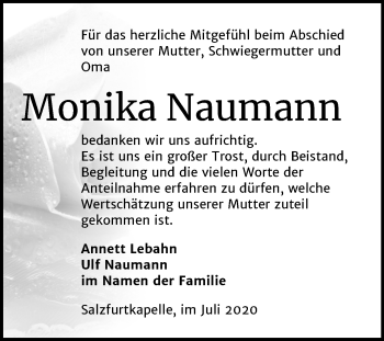 Traueranzeige von Monika Naumann von Wochenspiegel Bitterfeld / Dessau-Roßlau