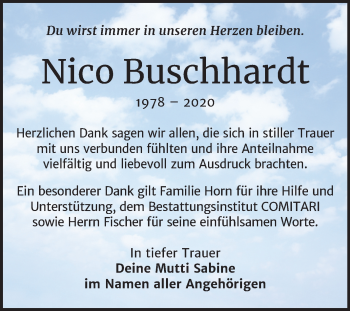 Traueranzeige von Nico Buschhardt von Mitteldeutsche Zeitung Weißenfels