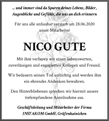 Traueranzeige von Nico Gute von Super Sonntag Wittenberg
