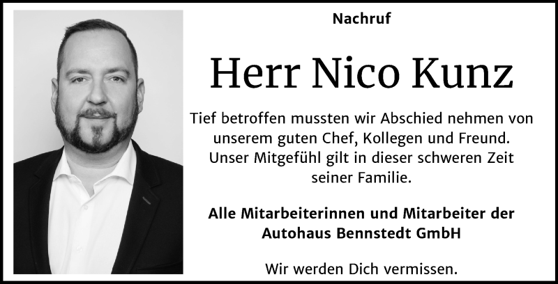  Traueranzeige für Nico Kunz vom 04.07.2020 aus Mitteldeutsche Zeitung Halle/Saalkreis