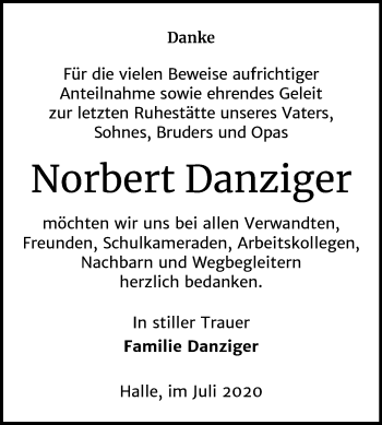 Traueranzeige von Norbert Danziger von Mitteldeutsche Zeitung Halle/Saalkreis