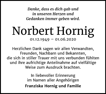 Traueranzeige von Norbert Hornig von Super Sonntag Wittenberg