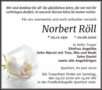 Traueranzeige von Norbert Röll von Mitteldeutsche Zeitung Merseburg/Querfurt