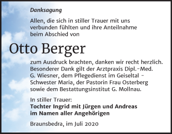 Traueranzeige von Otto Berger von Mitteldeutsche Zeitung Merseburg/Querfurt