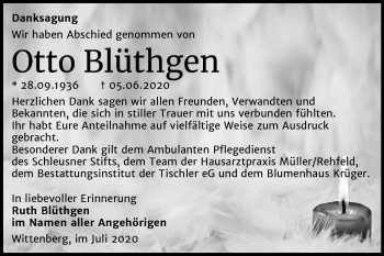 Traueranzeige von Otto Blüthgen von Mitteldeutsche Zeitung Wittenberg
