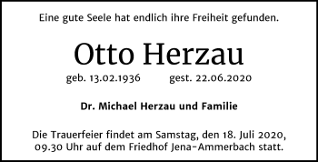 Traueranzeige von Otto Herzau von Super Sonntag Mansfelder Land