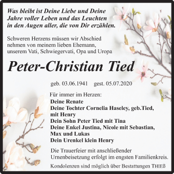 Traueranzeige von Peter-Christian Tied von Super Sonntag Quedlinburg