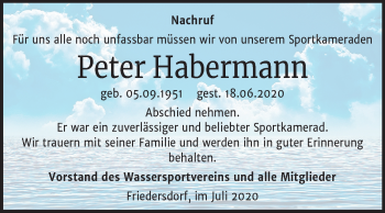 Traueranzeige von Peter Habermann von Wochenspiegel Bitterfeld