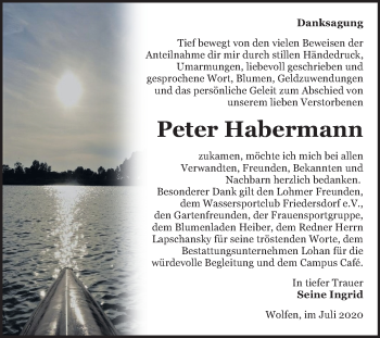 Traueranzeige von Peter Habermann von Wochenspiegel Bitterfeld