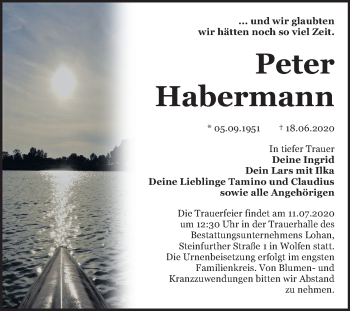 Traueranzeige von Peter Habermann von Wochenspiegel Bitterfeld