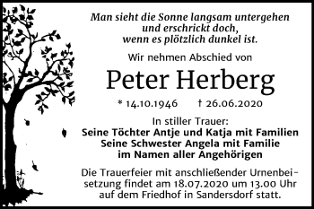Traueranzeige von Peter Herberg von Wochenspiegel Bitterfeld