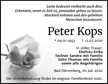 Traueranzeige von Peter Kops von Mitteldeutsche Zeitung Merseburg/Querfurt