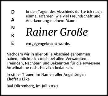 Traueranzeige von Rainer Große von Mitteldeutsche Zeitung Merseburg/Querfurt