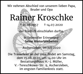 Traueranzeige von Rainer Kroschke von Super Sonntag Aschersleben