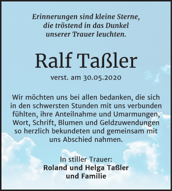 Traueranzeige von Ralf Taßler von Mitteldeutsche Zeitung Halle/Saalkreis