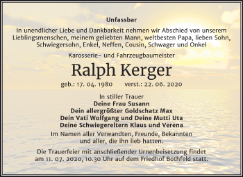 Traueranzeige von Ralph Kerger von Wochenspiegel Weißenfels