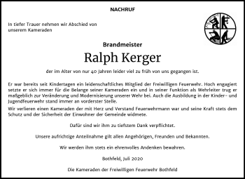 Traueranzeige von Ralph Kerger von Wochenspiegel Weißenfels