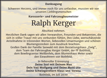 Traueranzeige von Ralph Kerger von Mitteldeutsche Zeitung Weißenfels