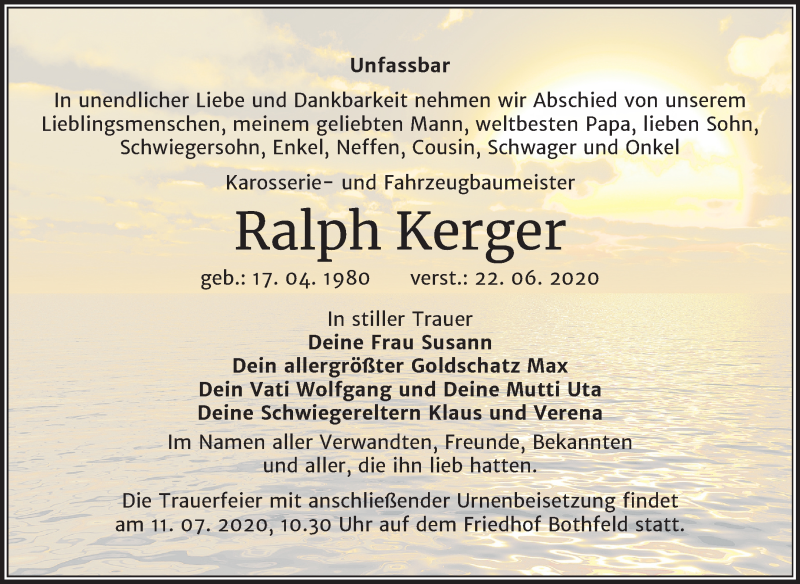  Traueranzeige für Ralph Kerger vom 01.07.2020 aus Wochenspiegel Weißenfels
