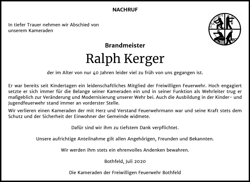  Traueranzeige für Ralph Kerger vom 22.07.2020 aus Wochenspiegel Weißenfels