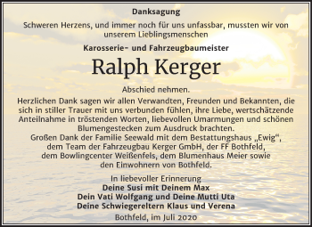 Traueranzeige von Ralph Kerger von Wochenspiegel Weißenfels