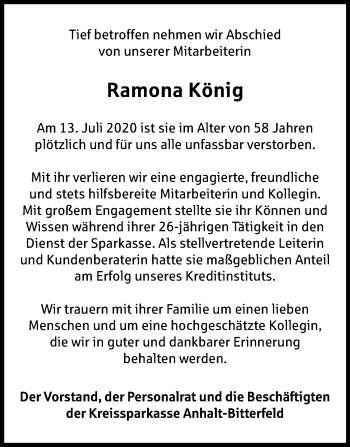Traueranzeige von Ramona König von Mitteldeutsche Zeitung Köthen