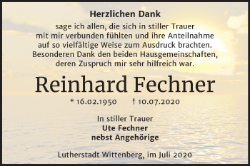 Traueranzeige von Reinhard Fechner von Mitteldeutsche Zeitung Wittenberg