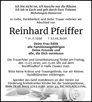 Traueranzeige von Reinhard Pfeiffer von Mitteldeutsche Zeitung Halle/Saalkreis