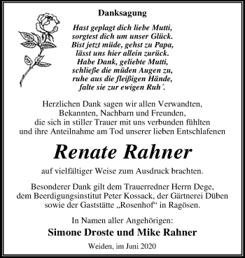 Traueranzeige von Renate Rahner von Super Sonntag Wittenberg