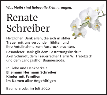 Traueranzeige von Renate Schreiber von Wochenspiegel Naumburg/Nebra