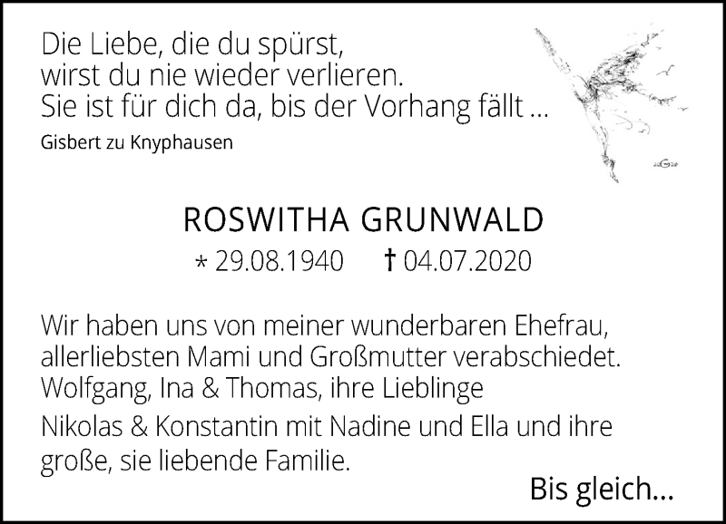 Traueranzeige für Roewitha Grunwald vom 18.07.2020 aus Mitteldeutsche Zeitung Halle/Saalkreis