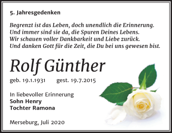 Traueranzeige von Rolf Günther von Mitteldeutsche Zeitung Merseburg/Querfurt