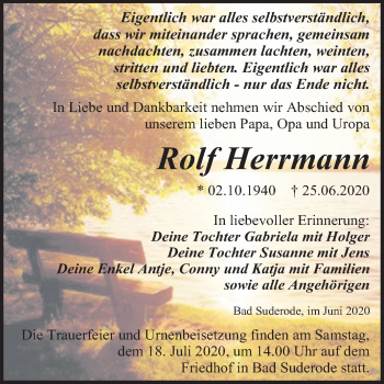 Traueranzeige von Rolf Herrmann von Mitteldeutsche Zeitung Quedlinburg