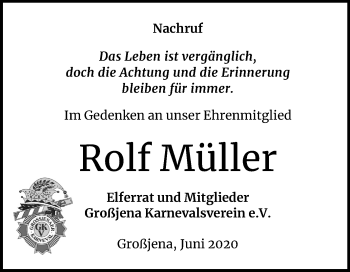 Traueranzeige von Rolf Müller von Mitteldeutsche Zeitung Naumburg/Nebra