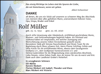 Traueranzeige von Rolf Müller von Wochenspiegel Naumburg/Nebra