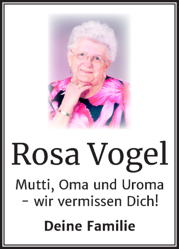 Traueranzeige von Rosa Vogel von Mitteldeutsche Zeitung Bernburg