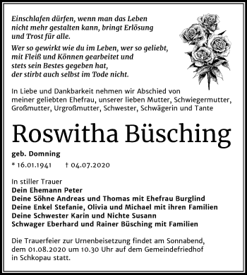 Traueranzeige von Roswitha Büsching von Mitteldeutsche Zeitung Merseburg/Querfurt