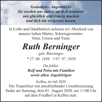 Traueranzeige von Rudi Bernfinger von Super Sonntag Sangerhausen