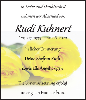 Traueranzeige von Rudi Kuhnert von Mitteldeutsche Zeitung Bitterfeld