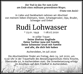 Traueranzeige von Rudi Lohwasser von Super Sonntag Aschersleben