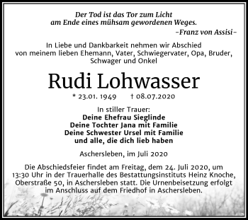 Traueranzeige von Rudi Lohwasser von Mitteldeutsche Zeitung Aschersleben