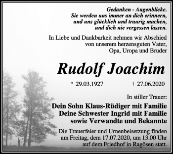 Traueranzeige von Rudolf Joachim von Mitteldeutsche Zeitung Wittenberg