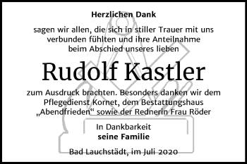 Traueranzeige von Rudolf Kastler von Super Sonntag Merseburg/Querfurt