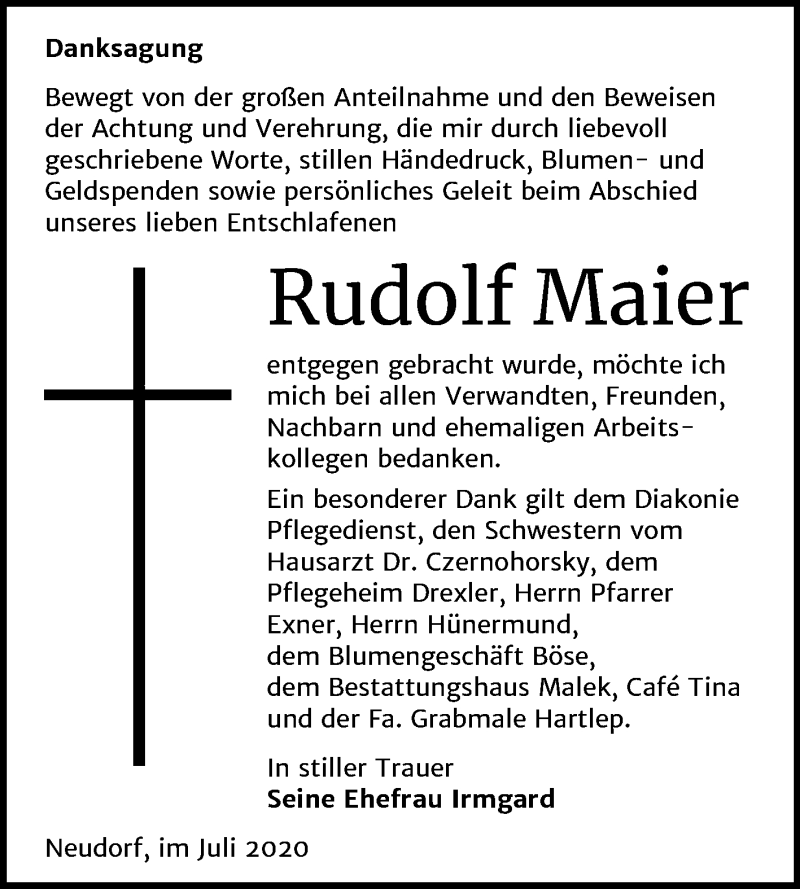  Traueranzeige für Rudolf Maier vom 25.07.2020 aus Mitteldeutsche Zeitung Quedlinburg